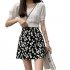 Women Skirt Daisy Print High Waist Casual Slim Fresh Summer A line Skirt black S