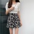 Women Skirt Daisy Print High Waist Casual Slim Fresh Summer A line Skirt black S