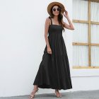 Women Sleeveless Dress High Waist Large Swing Long Skirt Elegant Solid Color Casual Dress black S