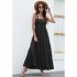 Women Sleeveless Dress High Waist Large Swing Long Skirt Elegant Solid Color Casual Dress black M