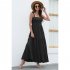 Women Sleeveless Dress High Waist Large Swing Long Skirt Elegant Solid Color Casual Dress black M