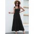 Women Sleeveless Dress High Waist Large Swing Long Skirt Elegant Solid Color Casual Dress black M