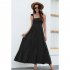 Women Sleeveless Dress High Waist Large Swing Long Skirt Elegant Solid Color Casual Dress black M
