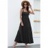 Women Sleeveless Dress High Waist Large Swing Long Skirt Elegant Solid Color Casual Dress black L