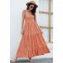 Women Sleeveless Dress High Waist Large Swing Long Skirt Elegant Solid Color Casual Dress Orange S