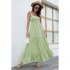 Women Sleeveless Dress High Waist Large Swing Long Skirt Elegant Solid Color Casual Dress Orange L
