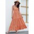 Women Sleeveless Dress High Waist Large Swing Long Skirt Elegant Solid Color Casual Dress Orange L