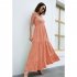 Women Sleeveless Dress High Waist Large Swing Long Skirt Elegant Solid Color Casual Dress Orange L