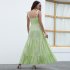 Women Sleeveless Dress High Waist Large Swing Long Skirt Elegant Solid Color Casual Dress green L