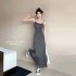 Women Sleeveless Dress Sexy Backless High Waist Long Skirt Elegant Solid Color Spaghetti Strap Dress black 3XL