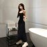 Women Sleeveless Dress Sexy Backless High Waist Long Skirt Elegant Solid Color Spaghetti Strap Dress black 3XL