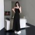 Women Sleeveless Dress Sexy Backless High Waist Long Skirt Elegant Solid Color Spaghetti Strap Dress black 3XL