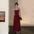 Women Sleeveless Dress Sexy Backless High Waist Long Skirt Elegant Solid Color Spaghetti Strap Dress black 3XL