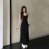 Women Sleeveless Dress Sexy Backless High Waist Long Skirt Elegant Solid Color Spaghetti Strap Dress black 3XL