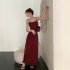 Women Sleeveless Dress Sexy Backless High Waist Long Skirt Elegant Solid Color Spaghetti Strap Dress black 3XL