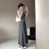 Women Sleeveless Dress Sexy Backless High Waist Long Skirt Elegant Solid Color Spaghetti Strap Dress black 3XL