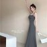 Women Sleeveless Dress Sexy Backless High Waist Long Skirt Elegant Solid Color Spaghetti Strap Dress black 3XL