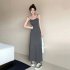 Women Sleeveless Dress Sexy Backless High Waist Long Skirt Elegant Solid Color Spaghetti Strap Dress black 3XL