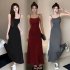 Women Sleeveless Dress Sexy Backless High Waist Long Skirt Elegant Solid Color Spaghetti Strap Dress black 3XL