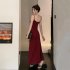 Women Sleeveless Dress Sexy Backless High Waist Long Skirt Elegant Solid Color Spaghetti Strap Dress black 3XL
