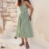 Women Sleeveless Dress Sexy Backless High Waist Long Skirt Summer Sweet Printing Dress For Travel Party green stripes S