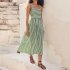 Women Sleeveless Dress Sexy Backless High Waist Long Skirt Summer Sweet Printing Dress For Travel Party green stripes S