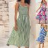 Women Sleeveless Dress Sexy Backless High Waist Long Skirt Summer Sweet Printing Dress For Travel Party green stripes S