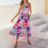 Women Sleeveless Dress Sexy Backless High Waist Long Skirt Summer Sweet Printing Dress For Travel Party green stripes S