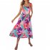 Women Sleeveless Dress Sexy Backless High Waist Long Skirt Summer Sweet Printing Dress For Travel Party green stripes S