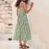 Women Sleeveless Dress Sexy Backless High Waist Long Skirt Summer Sweet Printing Dress For Travel Party green stripes S