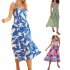 Women Sleeveless Dress Sexy Backless High Waist Long Skirt Summer Sweet Printing Dress For Travel Party green stripes S
