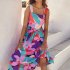 Women Sleeveless Dress Sexy Backless High Waist Long Skirt Summer Sweet Printing Dress For Travel Party green stripes S