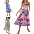 Women Sleeveless Dress Sexy Backless High Waist Long Skirt Summer Sweet Printing Dress For Travel Party green stripes S