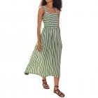 Women Sleeveless Dress Sexy Backless High Waist Long Skirt Summer Sweet Printing Dress For Travel Party green stripes XL