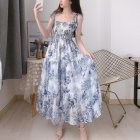 Women Sleeveless Dress Summer Sweet Bohemian Printing Sling Dress High Waist Large Swing Pullover Long Skirt 693 as shown M