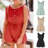 Women Sleeveless Jumpsuit Summer Elastic Waist Short Romper Solid Color Loose Casual Cotton Jumpsuit red S