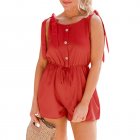 Women Sleeveless Jumpsuit Summer Elastic Waist Short Romper Solid Color Loose Casual Cotton Jumpsuit red S