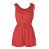 Women Sleeveless Jumpsuit Summer Elastic Waist Short Romper Solid Color Loose Casual Cotton Jumpsuit red L