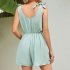 Women Sleeveless Jumpsuit Summer Elastic Waist Short Romper Solid Color Loose Casual Cotton Jumpsuit green XL