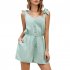 Women Sleeveless Jumpsuit Summer Elastic Waist Short Romper Solid Color Loose Casual Cotton Jumpsuit green XL