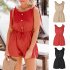 Women Sleeveless Jumpsuit Summer Elastic Waist Short Romper Solid Color Loose Casual Cotton Jumpsuit black M