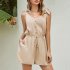 Women Sleeveless Jumpsuit Summer Elastic Waist Short Romper Solid Color Loose Casual Cotton Jumpsuit black M