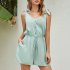 Women Sleeveless Jumpsuit Summer Elastic Waist Short Romper Solid Color Loose Casual Cotton Jumpsuit black M