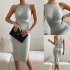 Women Sleeveless Knitted Dress Summer Slim Fit Bodycon Skirt Simple Elegant Solid Color Midi Skirt fruit green S