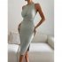 Women Sleeveless Knitted Dress Summer Slim Fit Bodycon Skirt Simple Elegant Solid Color Midi Skirt fruit green S