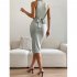 Women Sleeveless Knitted Dress Summer Slim Fit Bodycon Skirt Simple Elegant Solid Color Midi Skirt fruit green S