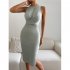 Women Sleeveless Knitted Dress Summer Slim Fit Bodycon Skirt Simple Elegant Solid Color Midi Skirt fruit green S