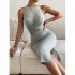 Women Sleeveless Knitted Dress Summer Slim Fit Bodycon Skirt Simple Elegant Solid Color Midi Skirt fruit green S