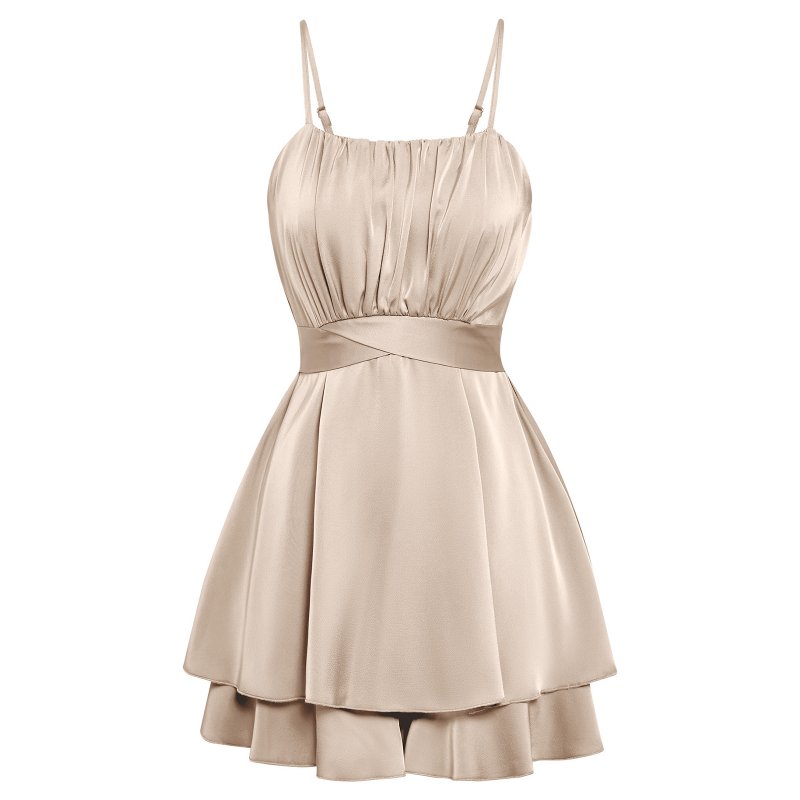 Women Sleeveless Short Jumpsuit Elegant Simple Solid Color Romper Slimming Casual Breathable Jumpsuit apricot L