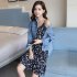 Women Sleeveless Shoulder Strap Dresses Delicate Flowers Print Sweet Style Dress Blue  XL